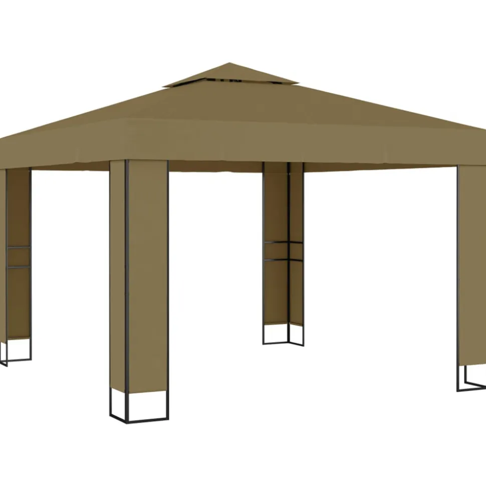 VIDAXL - Tonnelle avec double toit et lumières led 3x3x2,7 m taupe