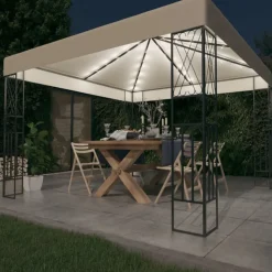 VIDAXL - Tonnelle avec guirlande lumineuse à led 3x3 m crème tissu