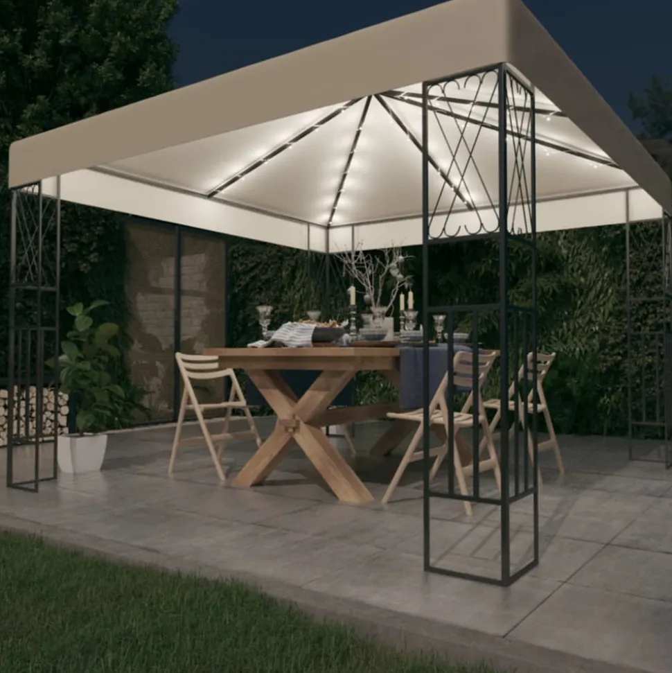 VIDAXL - Tonnelle avec guirlande lumineuse à led 3x3 m crème tissu