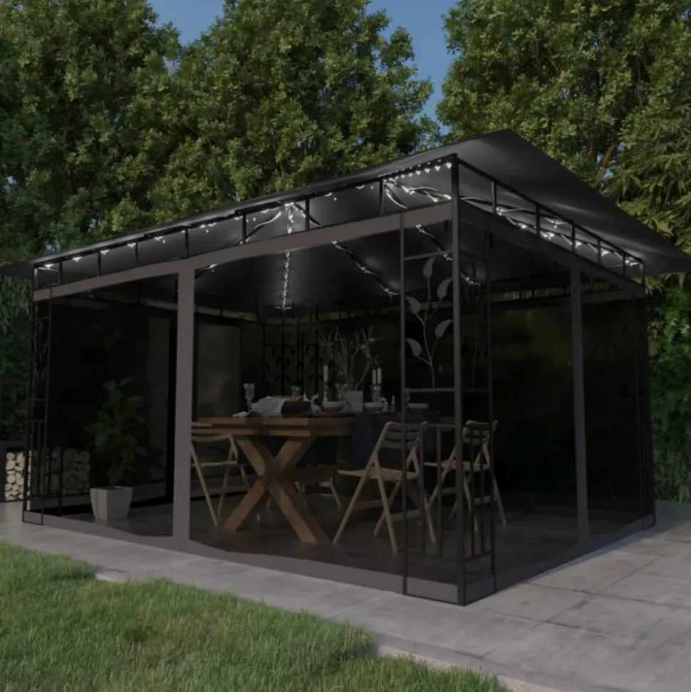 VIDAXL - Tonnelle avec moustiquaire et lumières led 4x3x2,73m anthracite