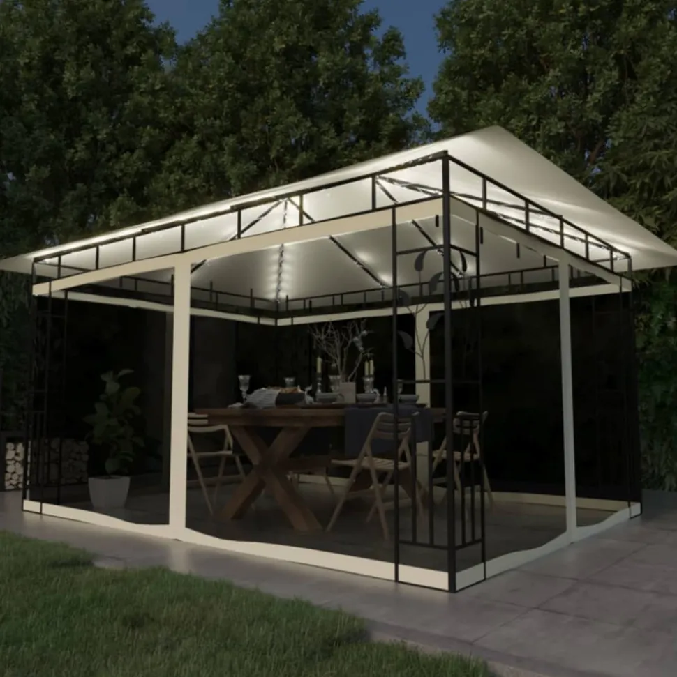 VIDAXL - Tonnelle avec moustiquaire et lumières led 4x3x2,73 m crème