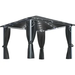 VIDAXL - Tonnelle avec rideau et lumières led 3x3 m anthracite aluminium
