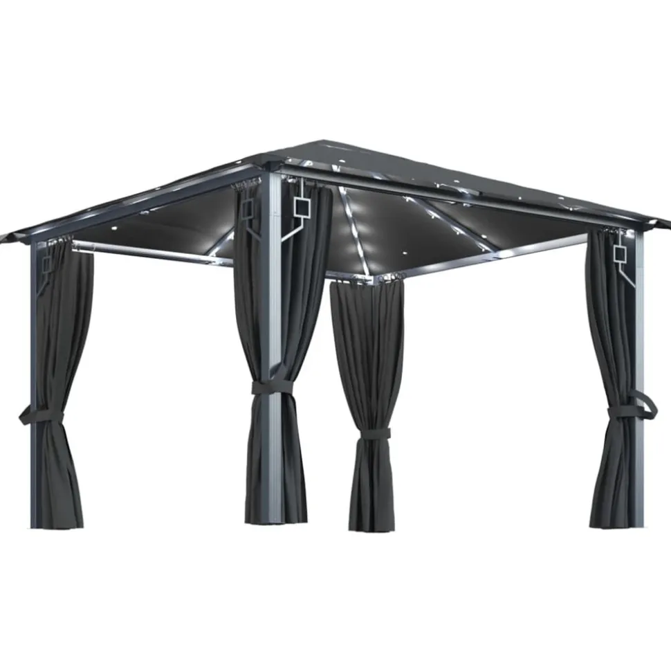 VIDAXL - Tonnelle avec rideau et lumières led 3x3 m anthracite aluminium