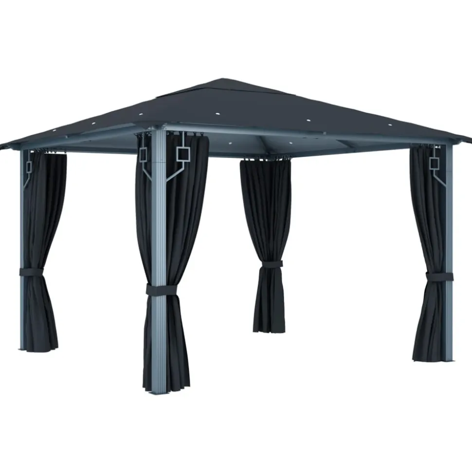 VIDAXL - Tonnelle avec rideau et lumières led 3x3 m anthracite aluminium
