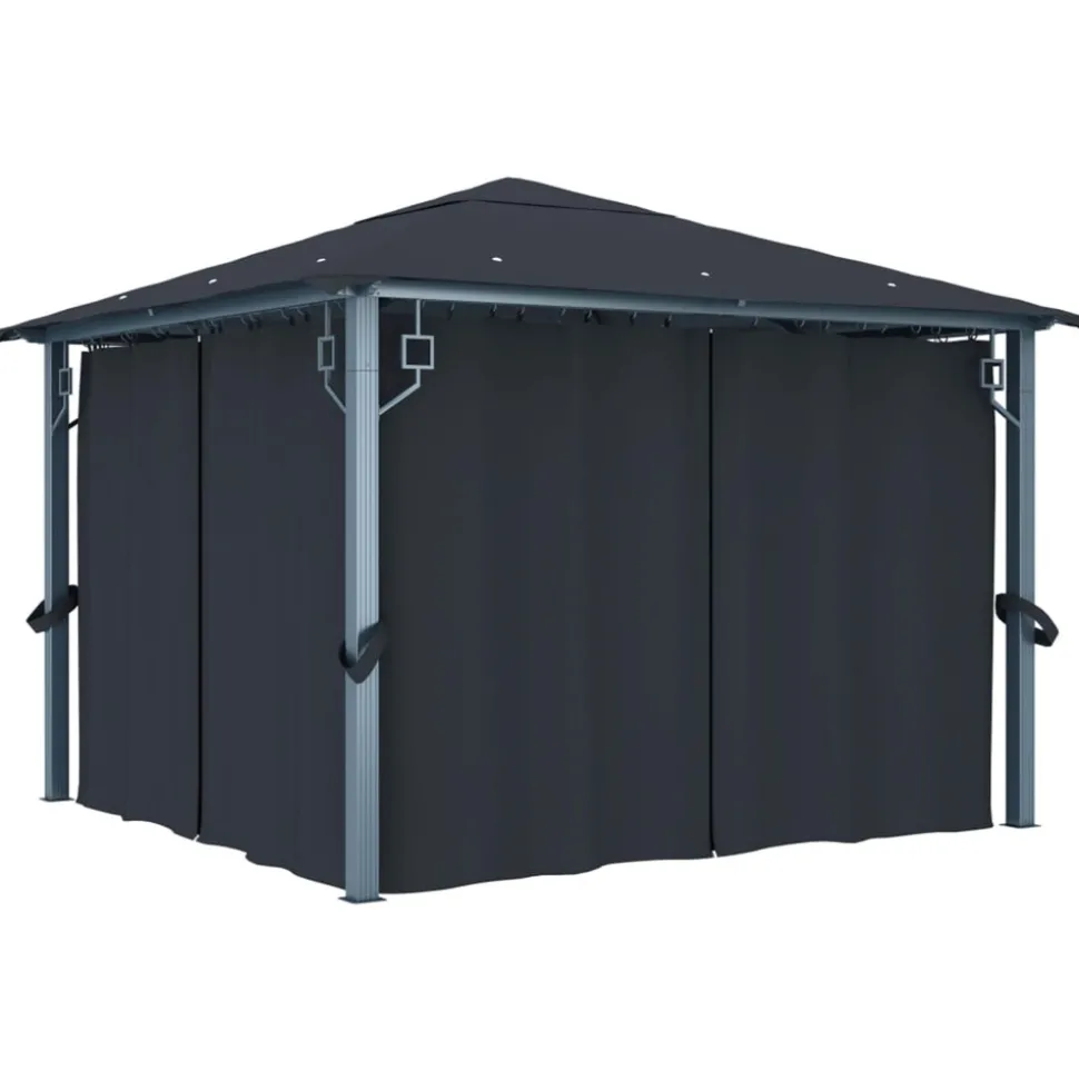 VIDAXL - Tonnelle avec rideau et lumières led 3x3 m anthracite aluminium