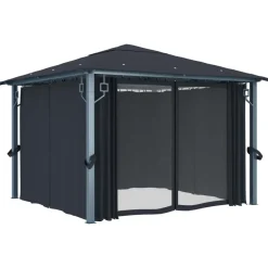 VIDAXL - Tonnelle avec rideau et lumières led 3x3 m anthracite aluminium