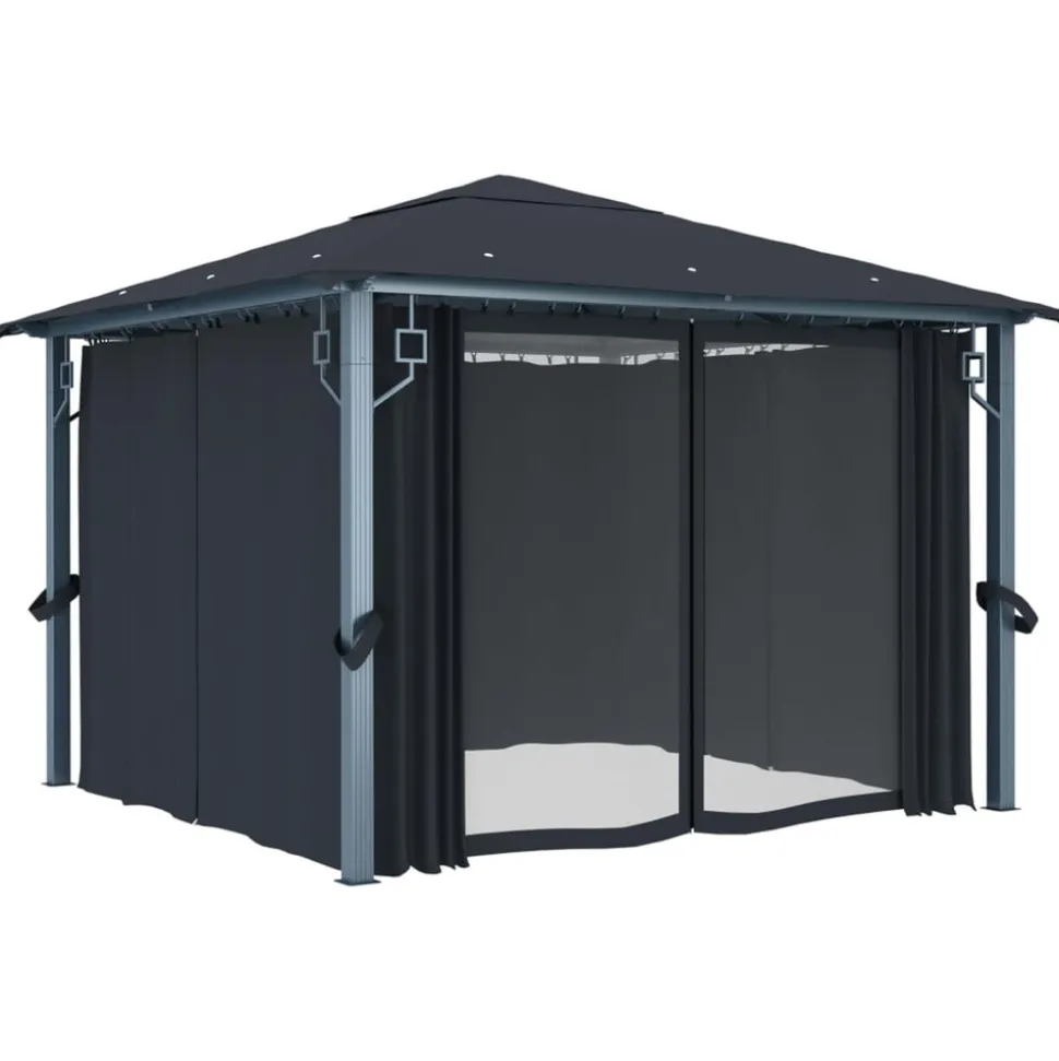 VIDAXL - Tonnelle avec rideau et lumières led 3x3 m anthracite aluminium
