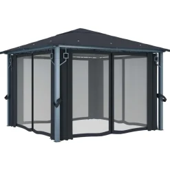 VIDAXL - Tonnelle avec rideau et lumières led 3x3 m anthracite aluminium