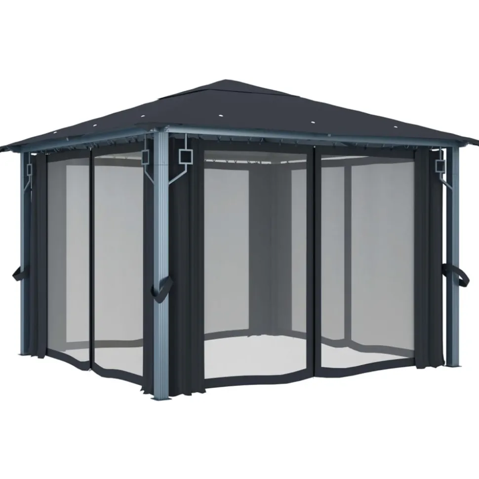 VIDAXL - Tonnelle avec rideau et lumières led 3x3 m anthracite aluminium
