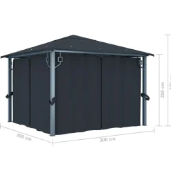 VIDAXL - Tonnelle avec rideau et lumières led 3x3 m anthracite aluminium