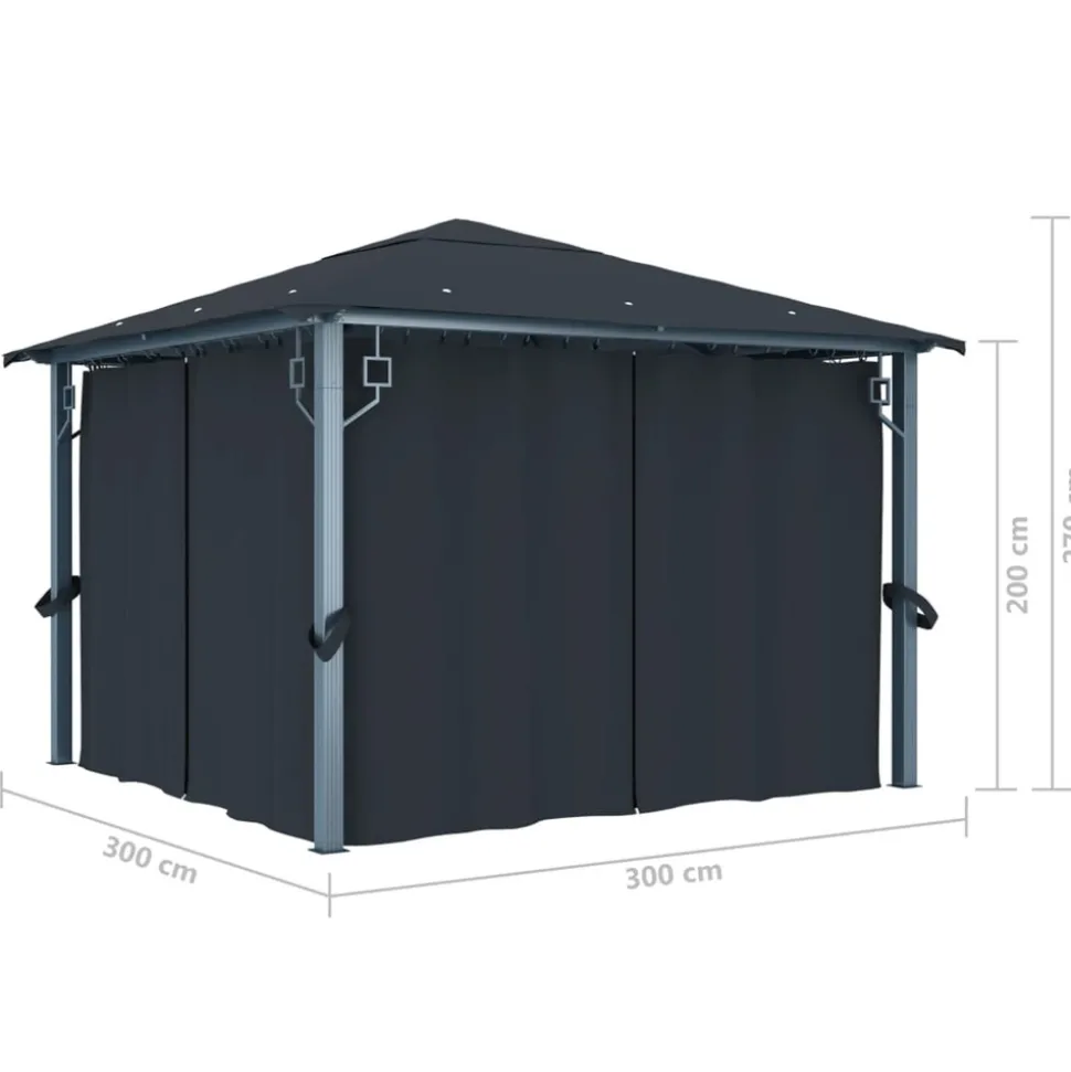 VIDAXL - Tonnelle avec rideau et lumières led 3x3 m anthracite aluminium