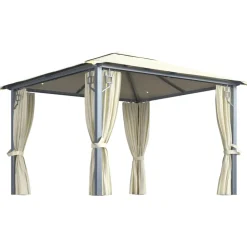 VIDAXL - Tonnelle avec rideau et lumières led 3x3 m crème aluminium