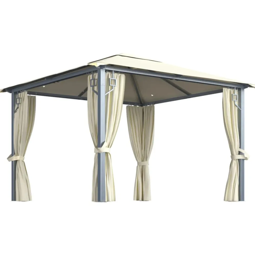 VIDAXL - Tonnelle avec rideau et lumières led 3x3 m crème aluminium