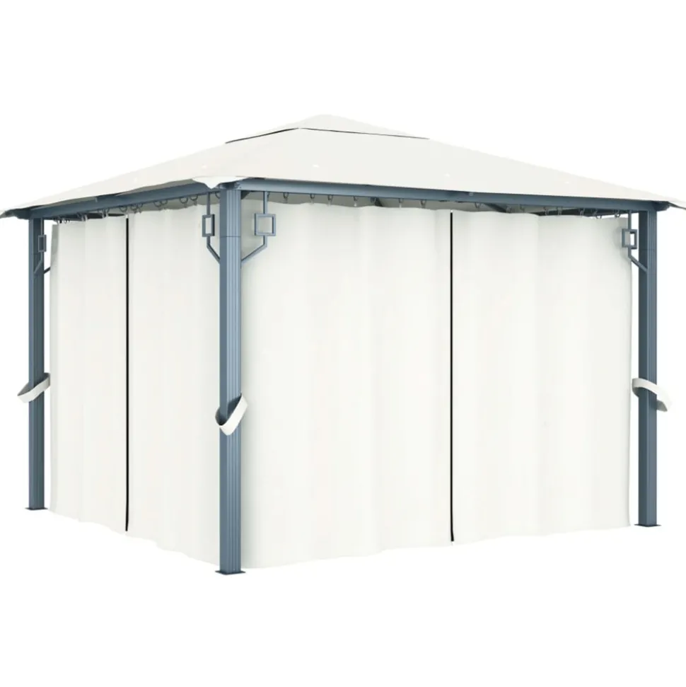 VIDAXL - Tonnelle avec rideau et lumières led 3x3 m crème aluminium