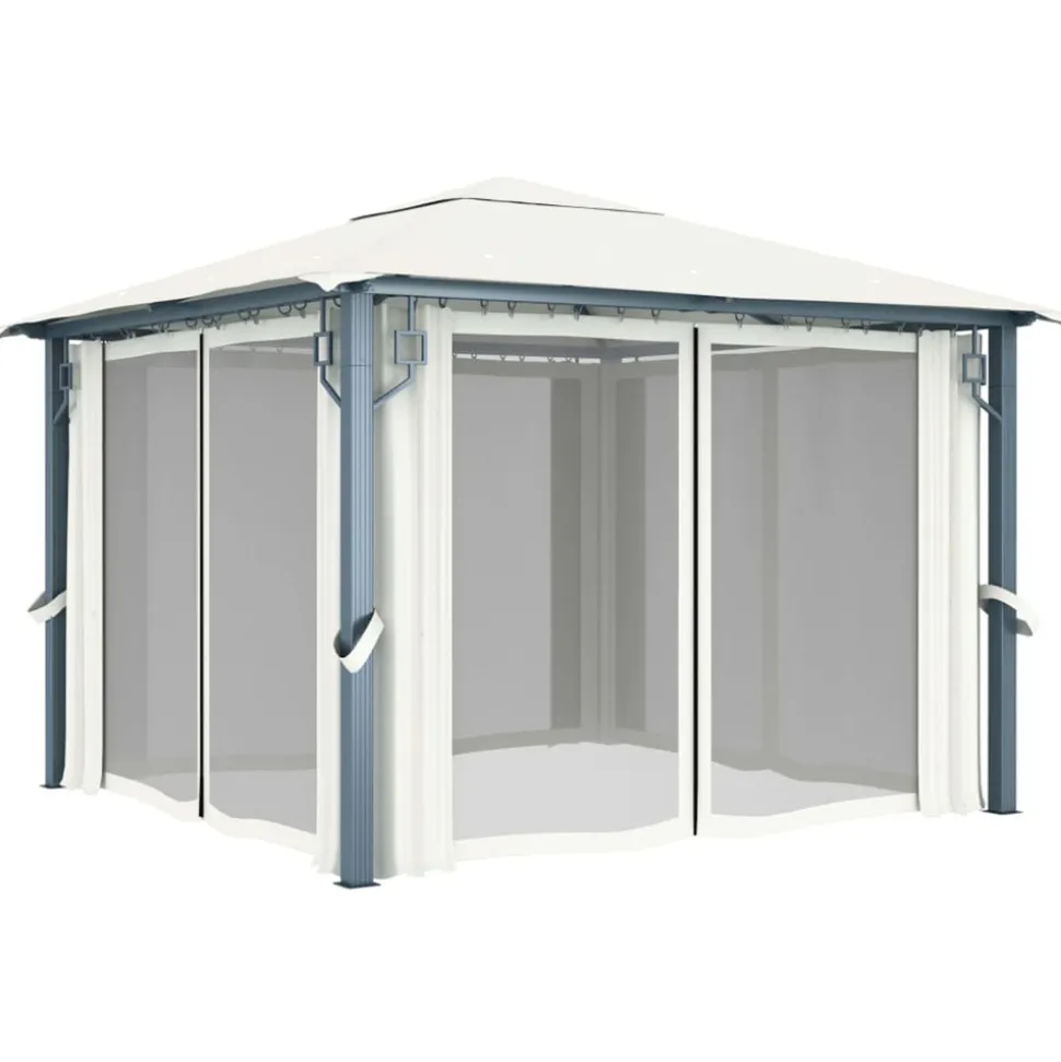 VIDAXL - Tonnelle avec rideau et lumières led 3x3 m crème aluminium