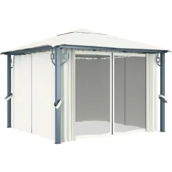 VIDAXL - Tonnelle avec rideau et lumières led 3x3 m crème aluminium