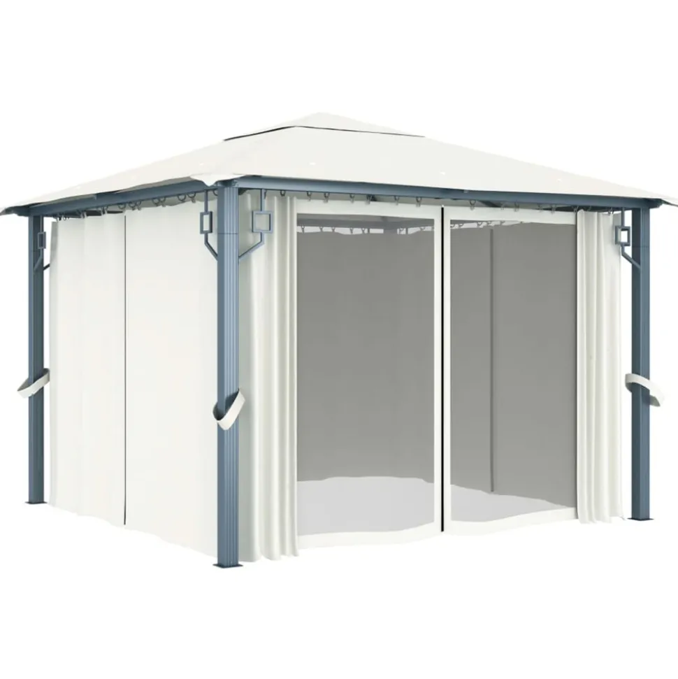 VIDAXL - Tonnelle avec rideau et lumières led 3x3 m crème aluminium