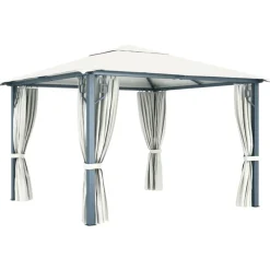 VIDAXL - Tonnelle avec rideau et lumières led 3x3 m crème aluminium