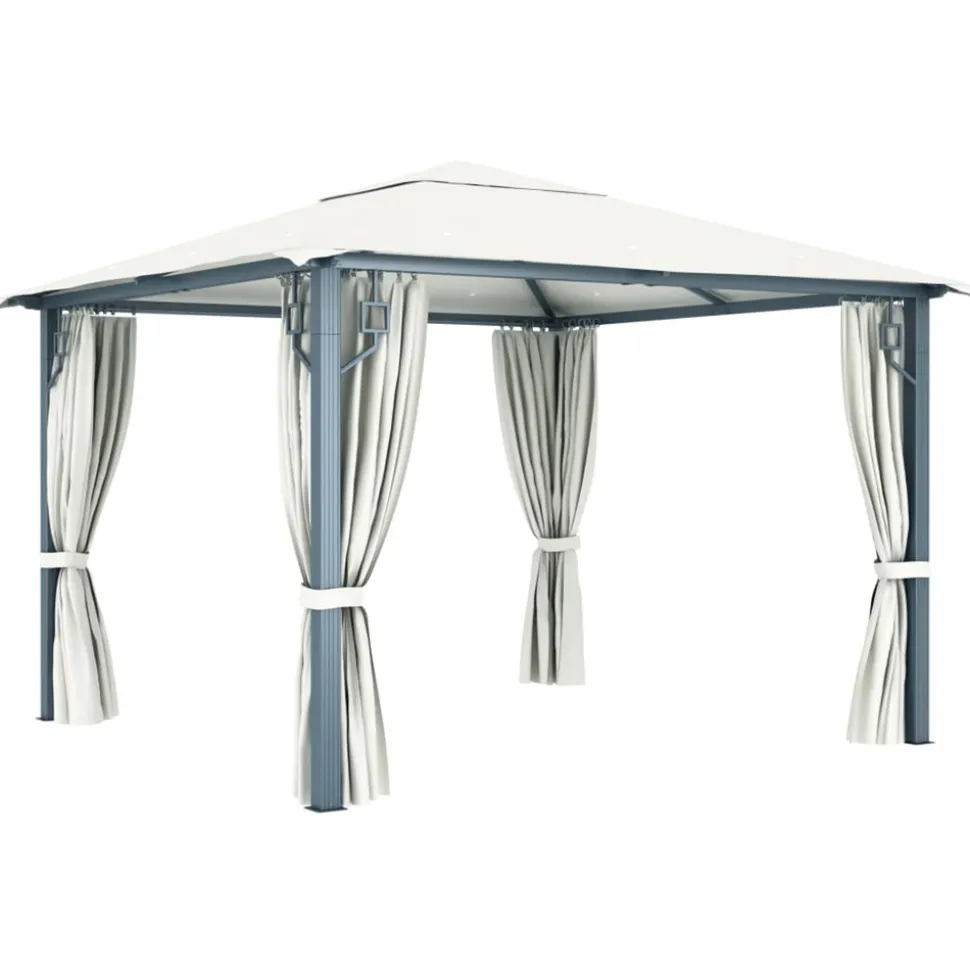 VIDAXL - Tonnelle avec rideau et lumières led 3x3 m crème aluminium