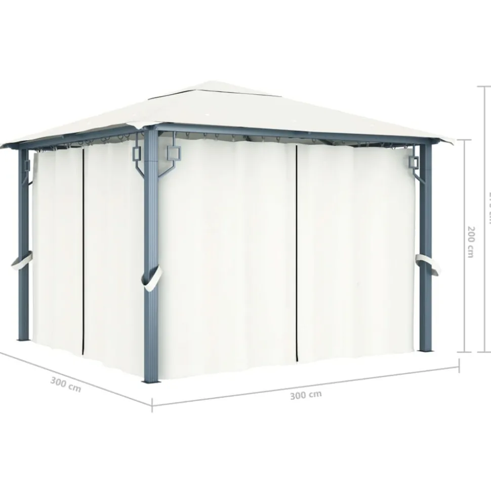 VIDAXL - Tonnelle avec rideau et lumières led 3x3 m crème aluminium