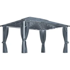 VIDAXL - Tonnelle avec rideau et lumières led 4x3 m anthracite aluminium