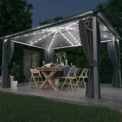 VIDAXL - Tonnelle avec rideau et lumières led 4x3 m anthracite aluminium