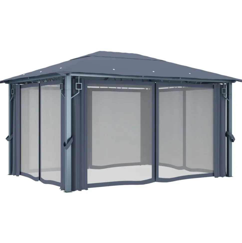 VIDAXL - Tonnelle avec rideau et lumières led 4x3 m anthracite aluminium