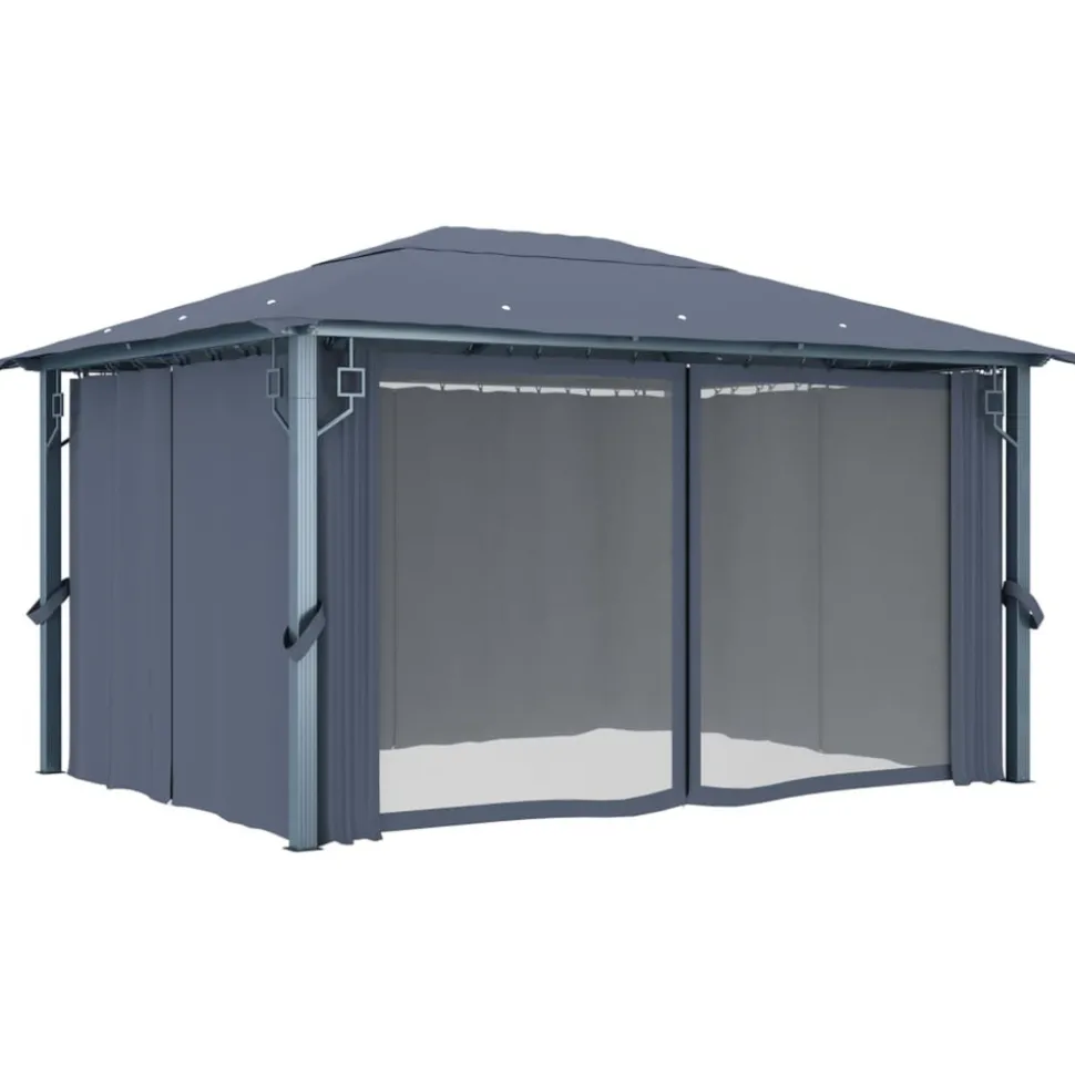 VIDAXL - Tonnelle avec rideau et lumières led 4x3 m anthracite aluminium