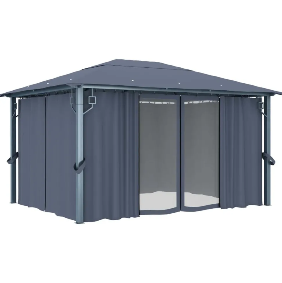 VIDAXL - Tonnelle avec rideau et lumières led 4x3 m anthracite aluminium