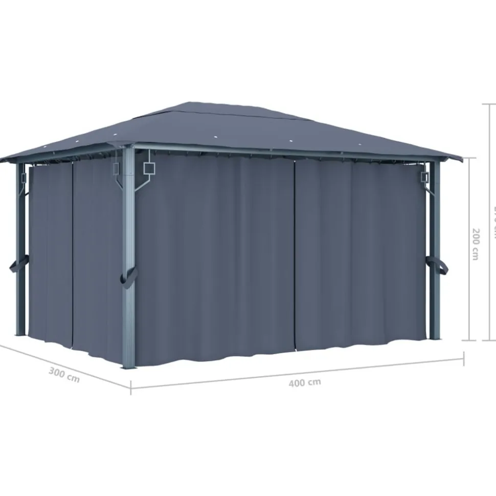 VIDAXL - Tonnelle avec rideau et lumières led 4x3 m anthracite aluminium