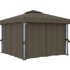VIDAXL - Tonnelle avec rideau et guirlande lumineuse à led 3x3 m taupe