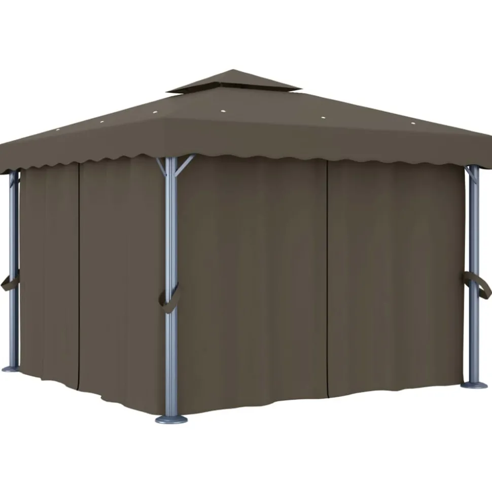 VIDAXL - Tonnelle avec rideau et guirlande lumineuse à led 3x3 m taupe