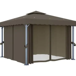 VIDAXL - Tonnelle avec rideau et guirlande lumineuse à led 3x3 m taupe