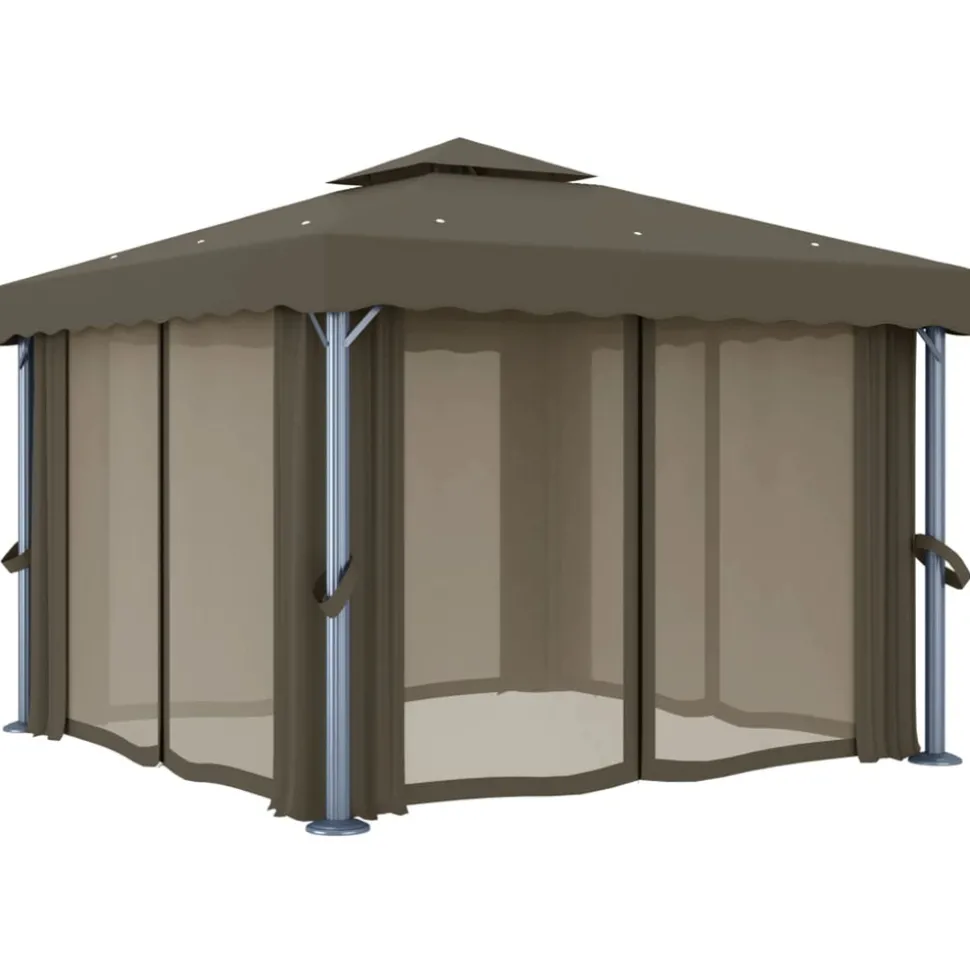 VIDAXL - Tonnelle avec rideau et guirlande lumineuse à led 3x3 m taupe