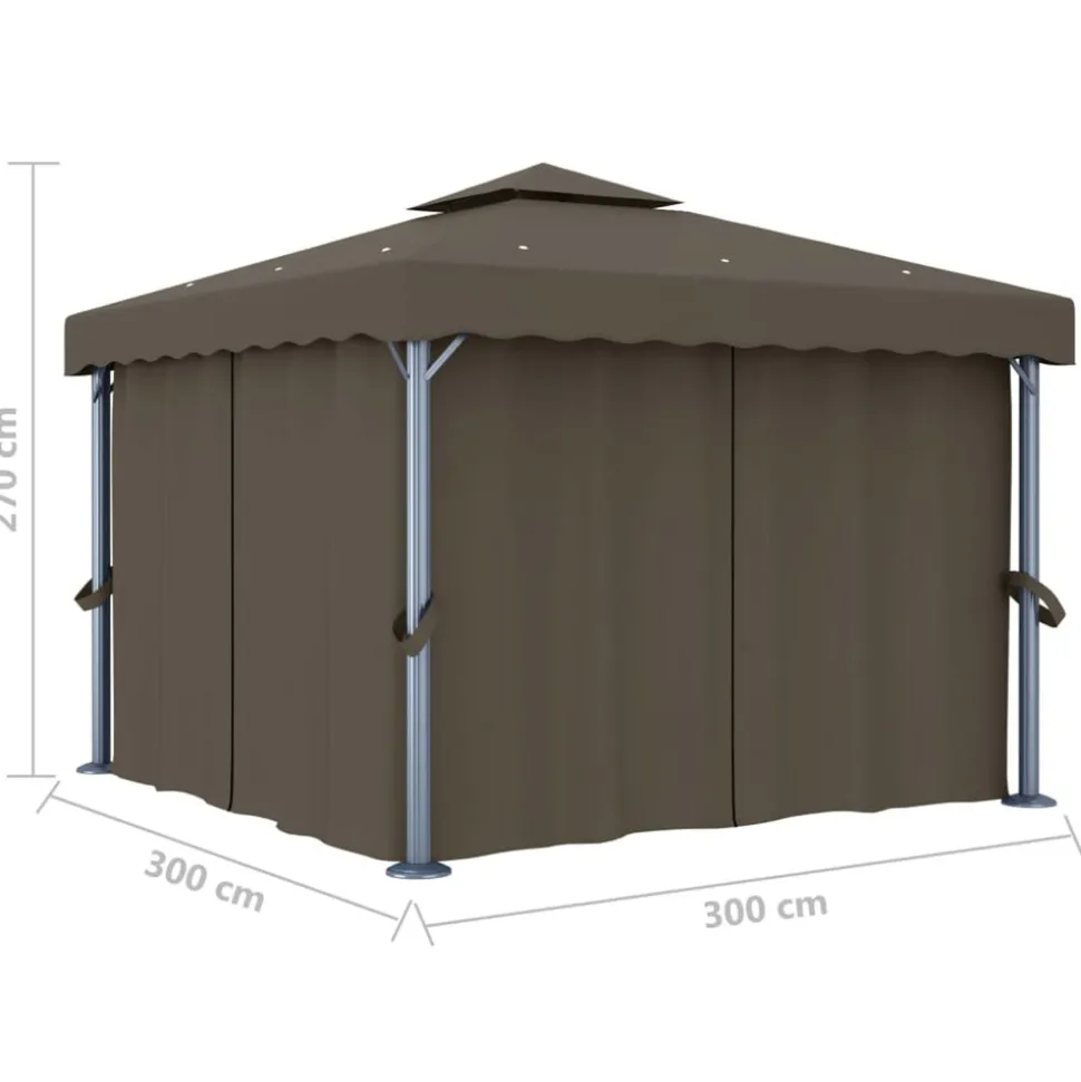 VIDAXL - Tonnelle avec rideau et guirlande lumineuse à led 3x3 m taupe