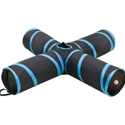 VIDAXL - Tunnel pour chats à 4 voies noir et bleu 132 cm polyester