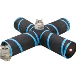 VIDAXL - Tunnel pour chats à 4 voies noir et bleu 132 cm polyester