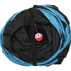 VIDAXL - Tunnel pour chats à 4 voies noir et bleu 132 cm polyester