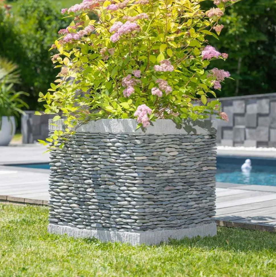 WANDA COLLECTION - Pot bac jardinière carré cube galet 50cm jardin zen terasse