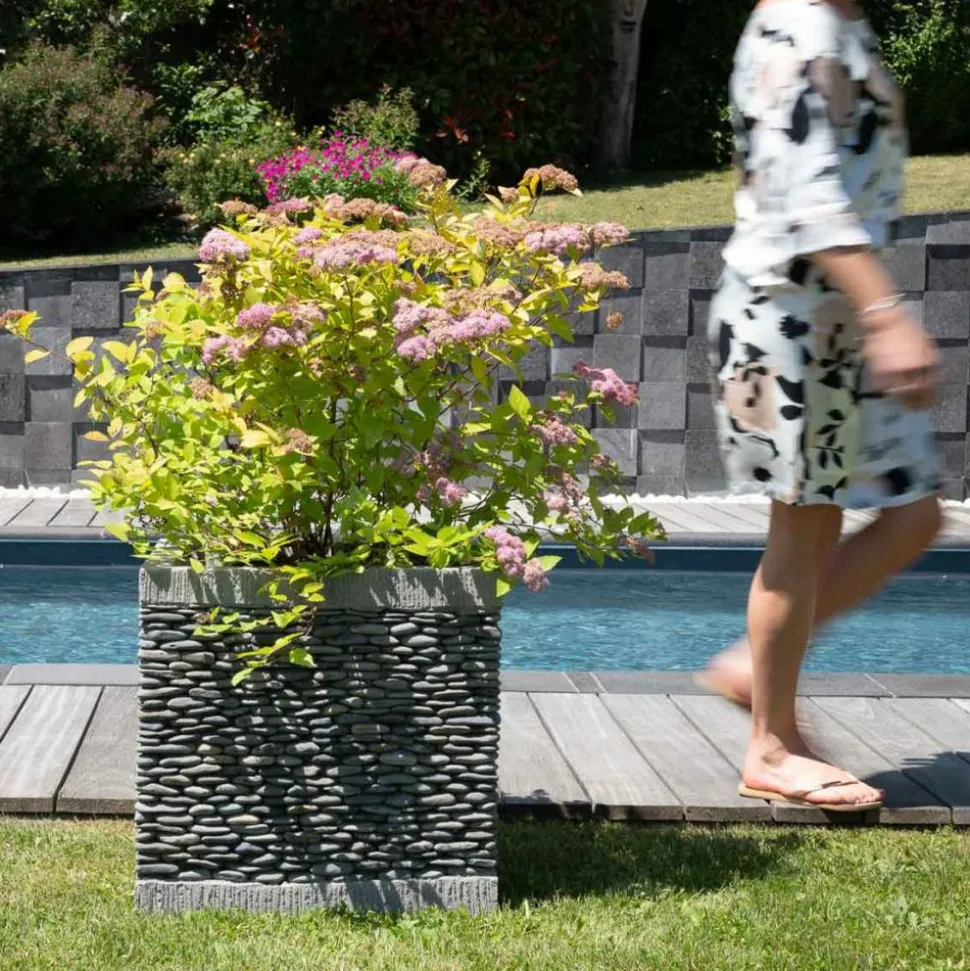 WANDA COLLECTION - Pot bac jardinière carré cube galet 50cm jardin zen terasse