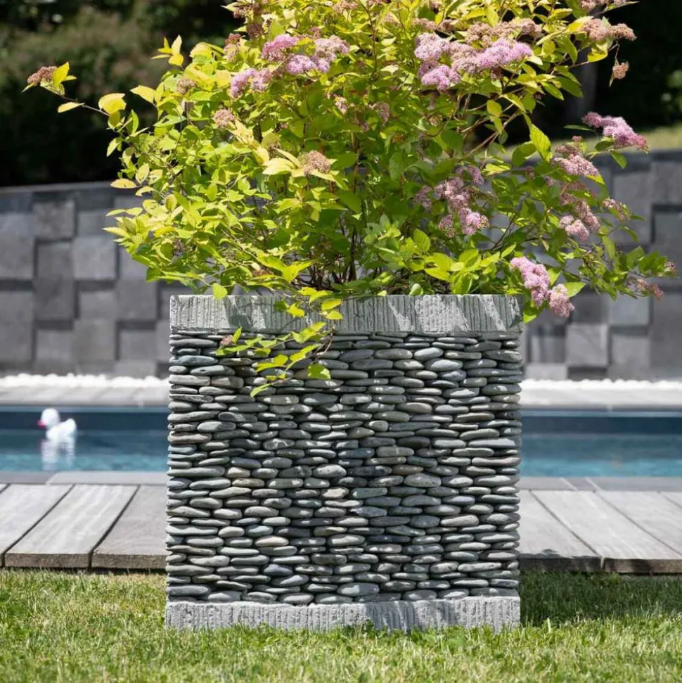 WANDA COLLECTION - Pot bac jardinière carré cube galet 50cm jardin zen terasse