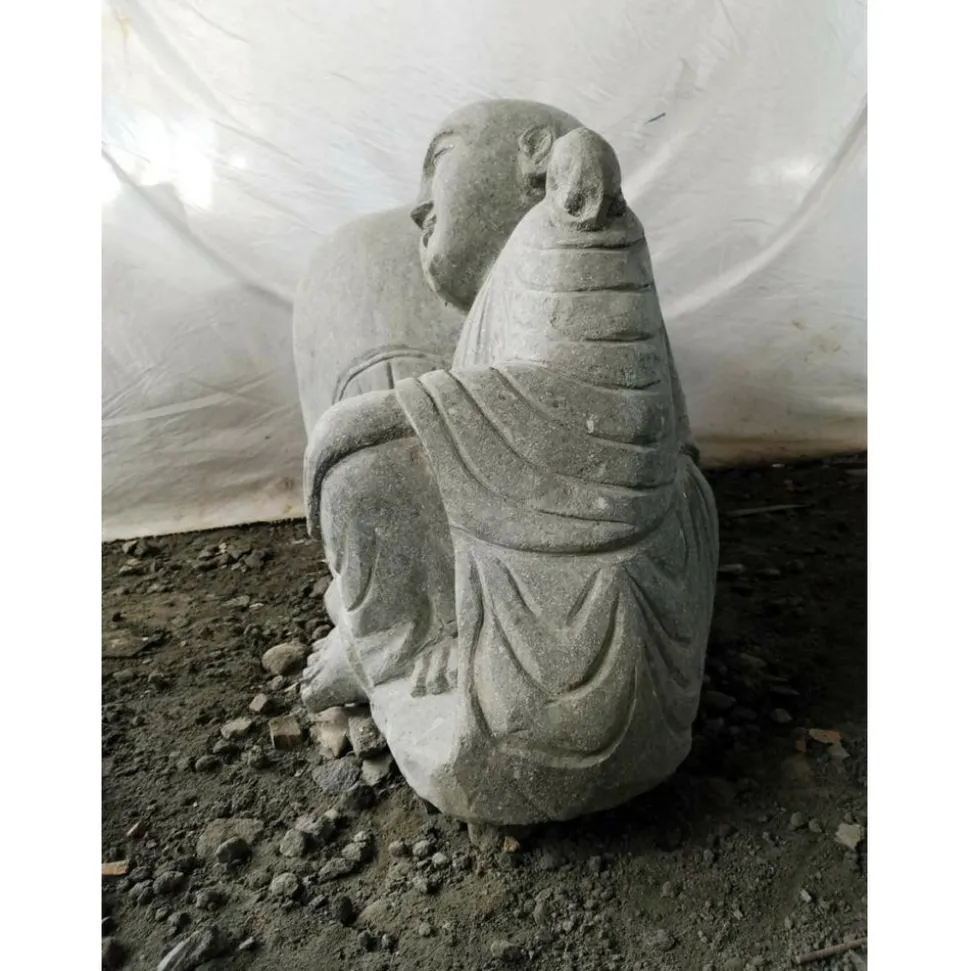 WANDA COLLECTION - Statue de jardin zen moine shaolin en pierre 1 m