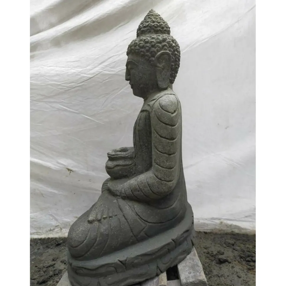 WANDA COLLECTION - Statue d'extérieur zen bouddha pierre volcanique position offrande 50 cm