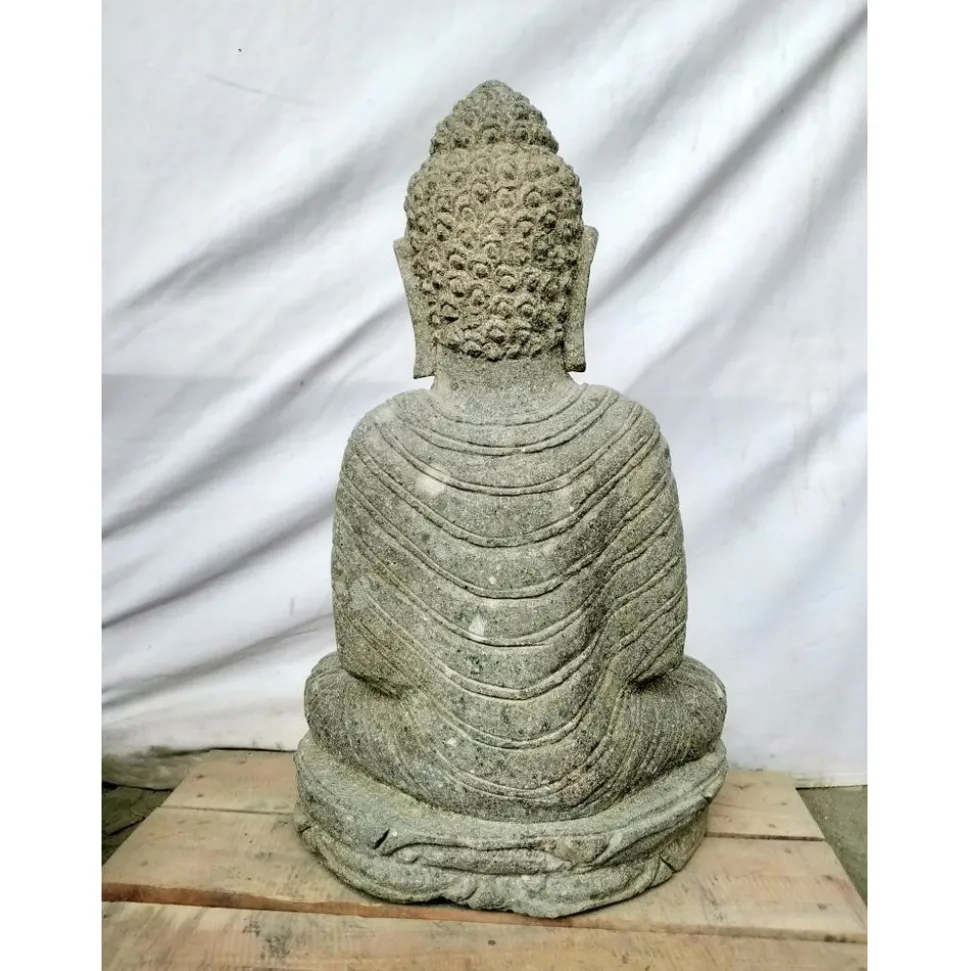 WANDA COLLECTION - Statue d'extérieur zen bouddha pierre volcanique position offrande 50 cm