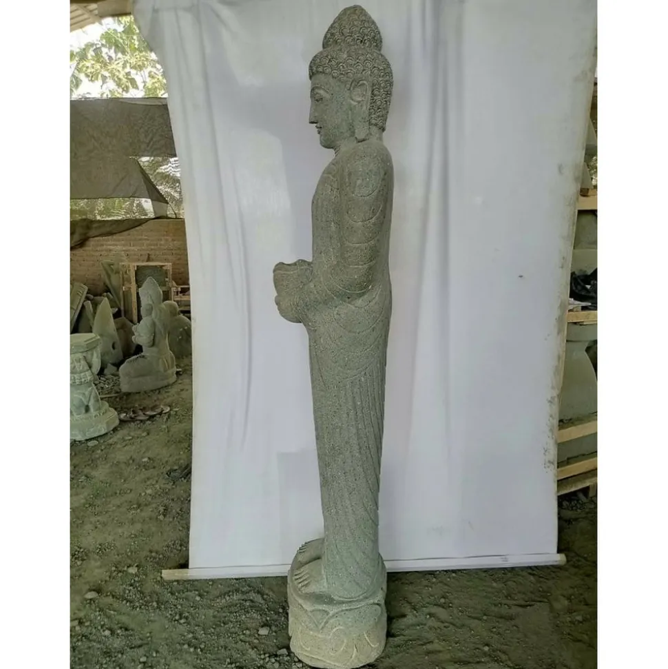 WANDA COLLECTION - Statue de jardin bouddha debout offrande en pierre 2m