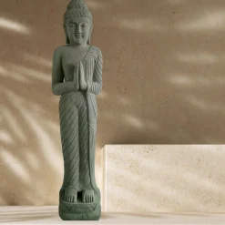 WANDA COLLECTION - Statue de jardin en pierre bouddha debout prière 2 m