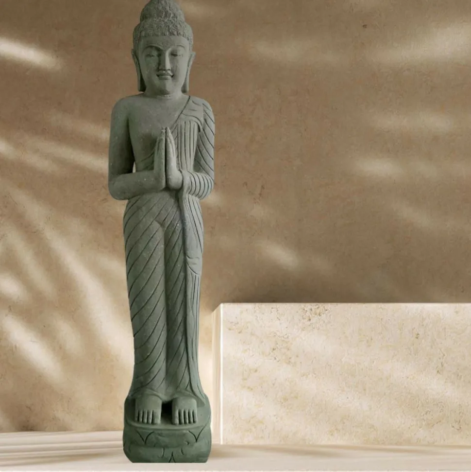 WANDA COLLECTION - Statue de jardin en pierre bouddha debout prière 2 m