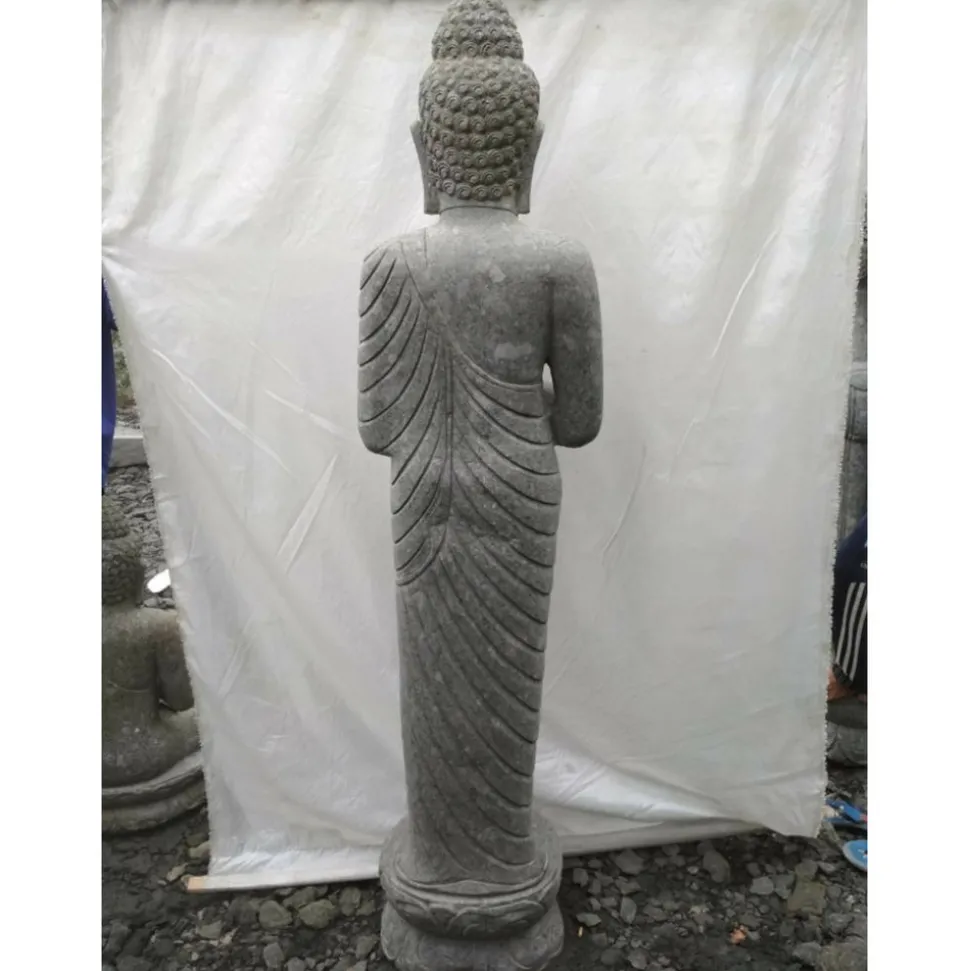 WANDA COLLECTION - Statue de jardin en pierre bouddha debout prière 2 m