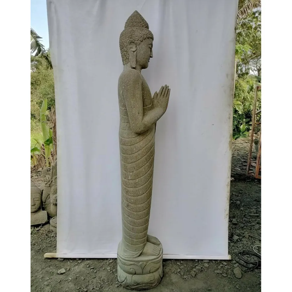 WANDA COLLECTION - Statue de jardin en pierre bouddha debout prière 2 m