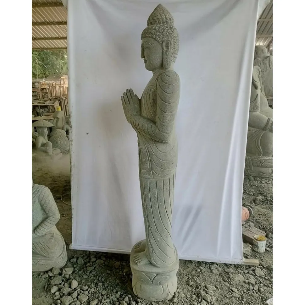WANDA COLLECTION - Statue de jardin en pierre bouddha debout prière 2 m